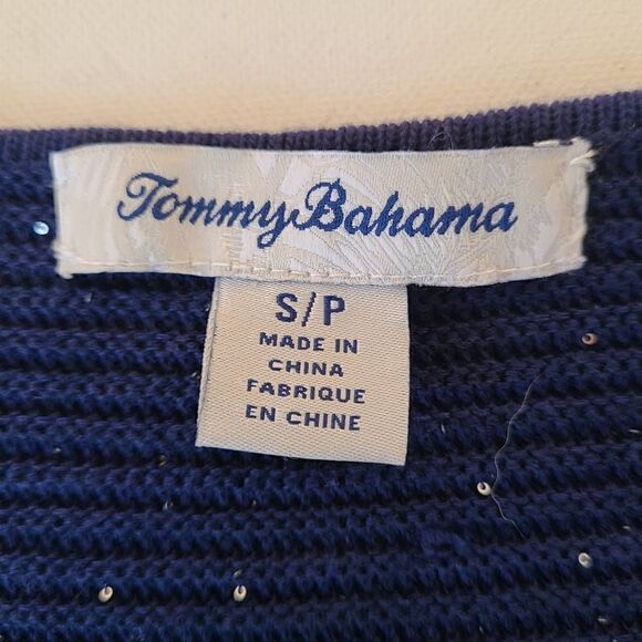 Tommy Bahama Womens Blue Sparkle Cotton Blend V Neck Sweater Small - Picture 3 of 11